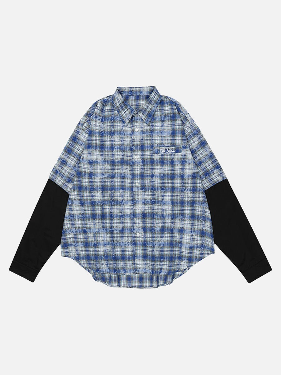 DAXUEN Layered plaid oversized long-sleeve shirt