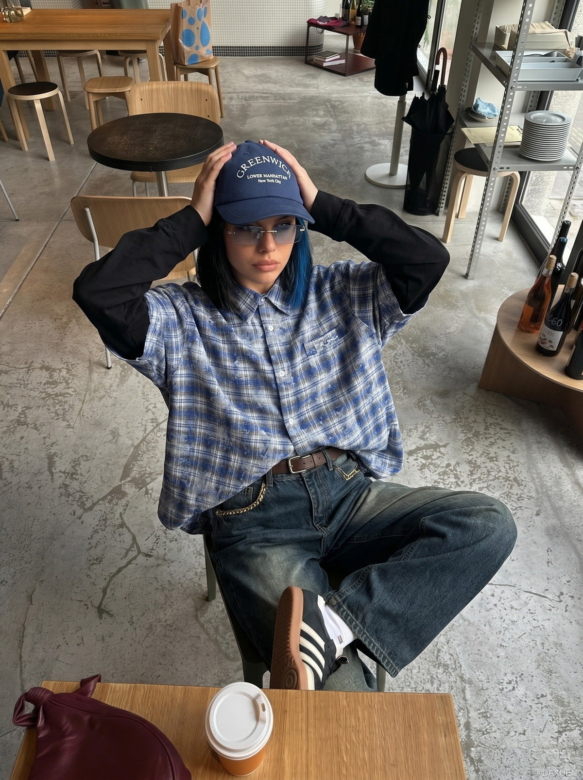 DAXUEN Layered plaid oversized long-sleeve shirt