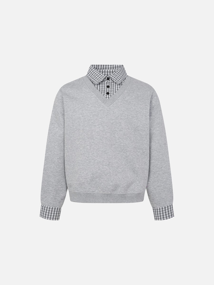 DAXUEN black layered plaid v-neck sweatshirt