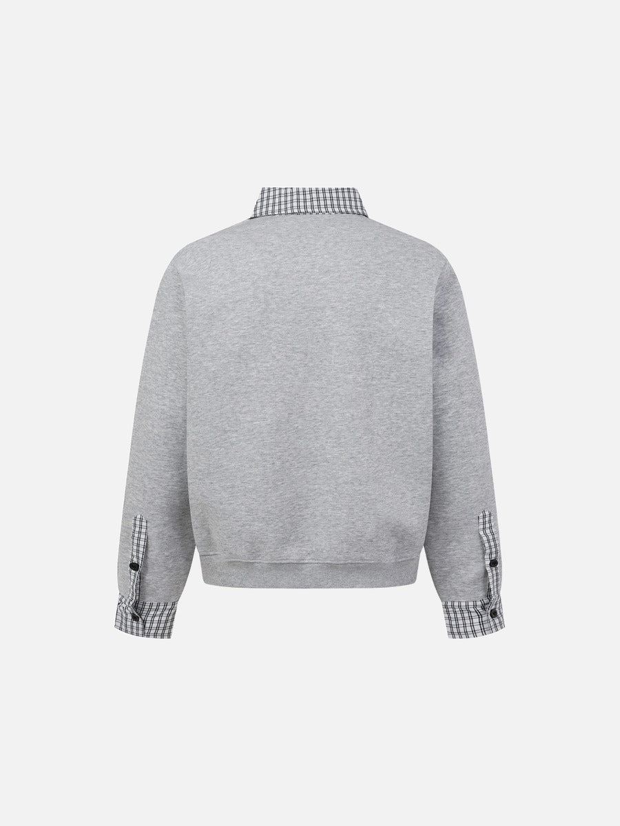 DAXUEN black layered plaid v-neck sweatshirt