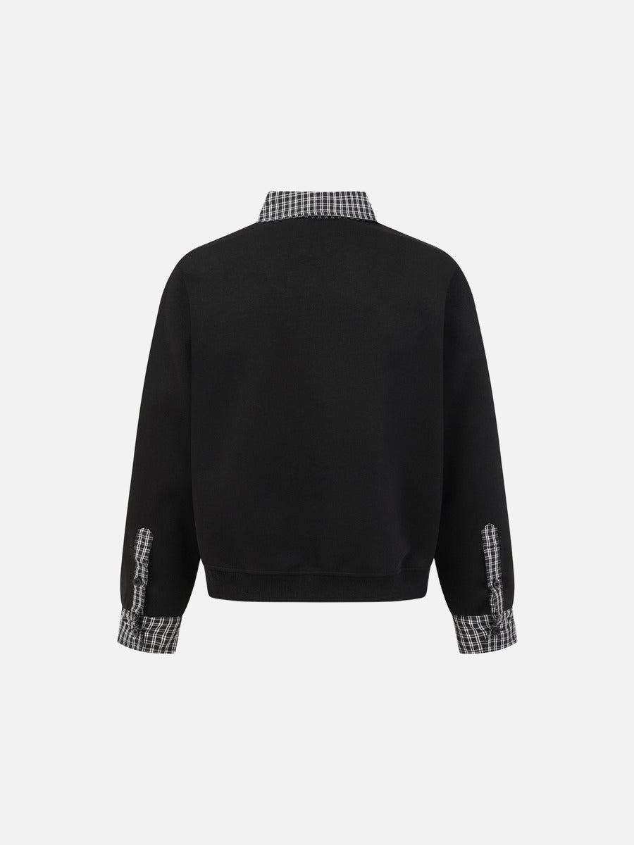 DAXUEN black layered plaid v-neck sweatshirt