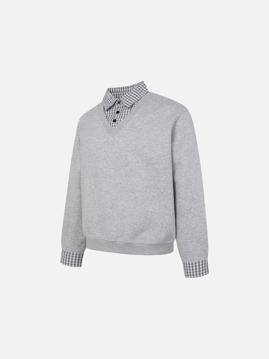 DAXUEN black layered plaid v-neck sweatshirt