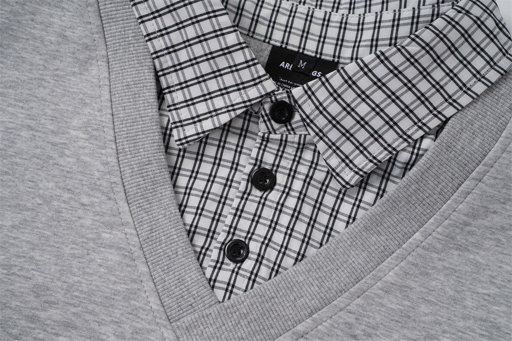 DAXUEN black layered plaid v-neck sweatshirt