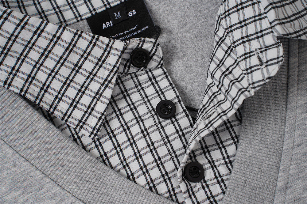 DAXUEN black layered plaid v-neck sweatshirt