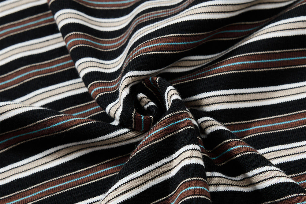 Layered Striped Henley with Graphic Detail T-Shirt