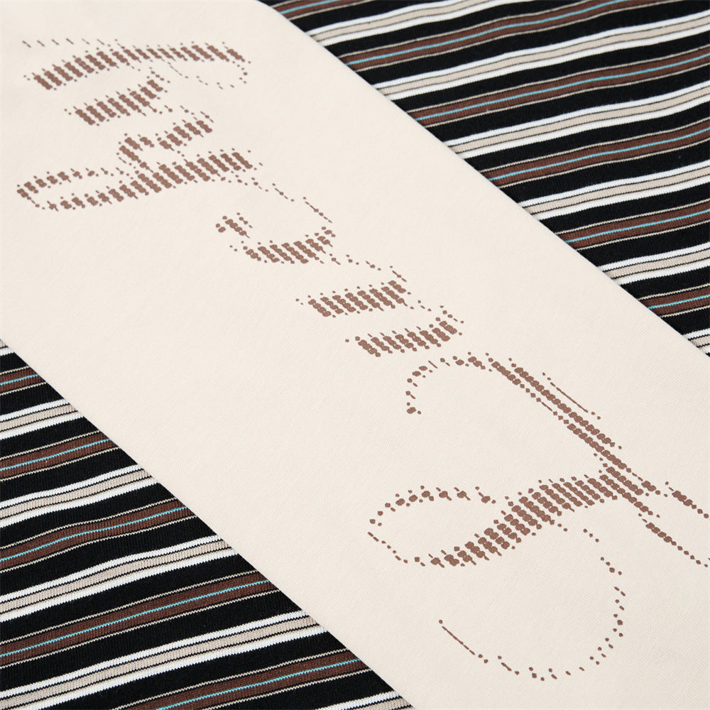 Layered Striped Henley with Graphic Detail T-Shirt