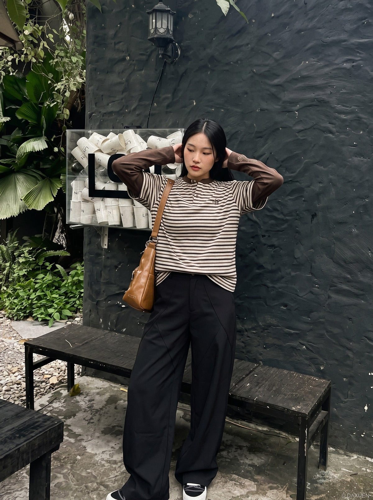 Layered Striped Henley with Graphic Detail T-Shirt