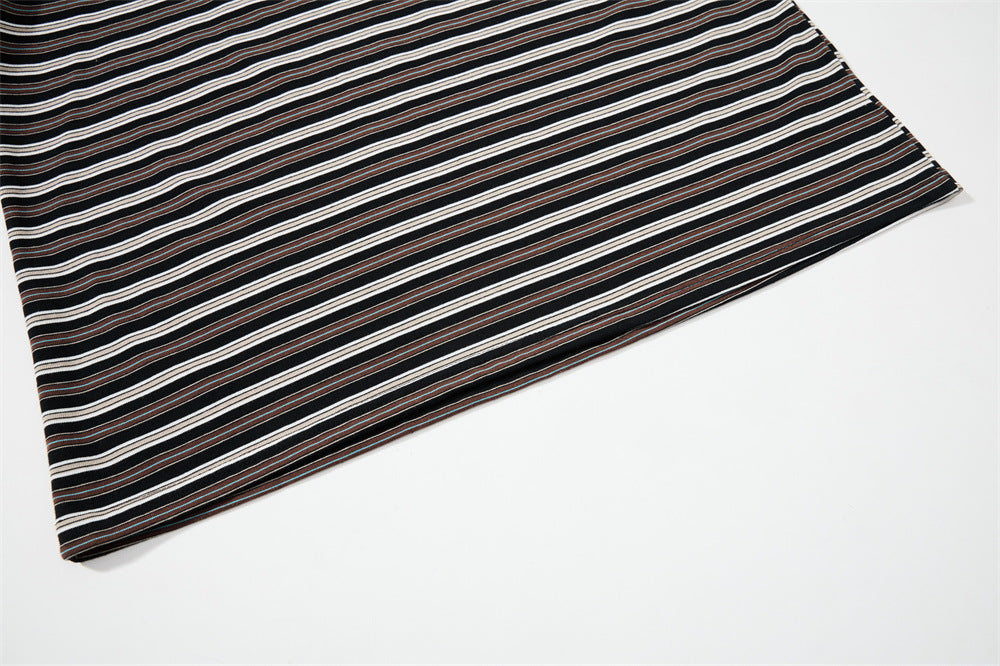 Layered Striped Henley with Graphic Detail T-Shirt