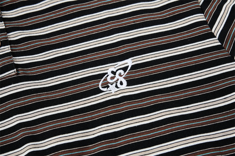 Layered Striped Henley with Graphic Detail T-Shirt