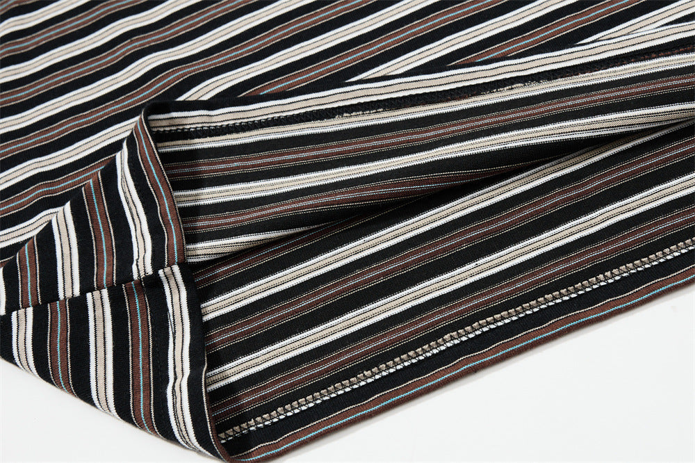 Layered Striped Henley with Graphic Detail T-Shirt