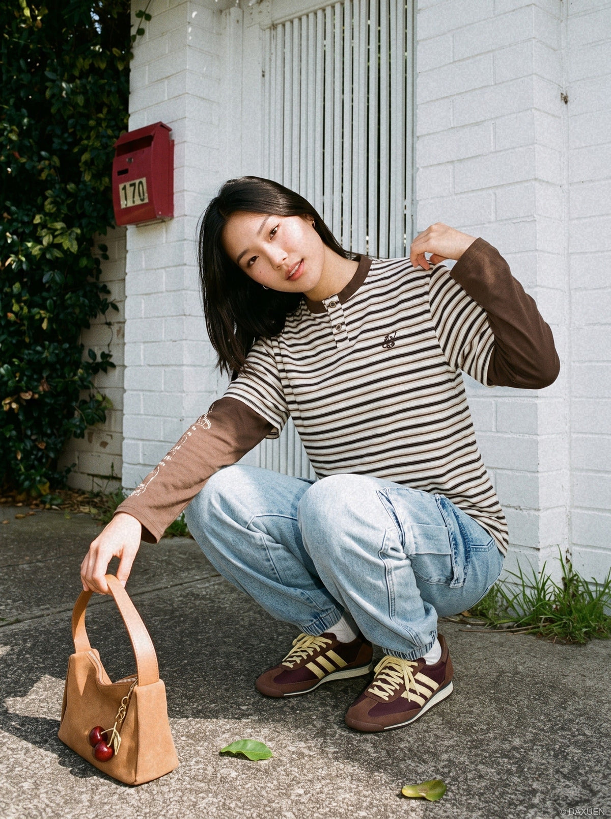 Layered Striped Henley with Graphic Detail T-Shirt