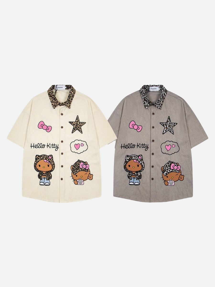 Besticktes Button-up-Hemd mit Leopardenmuster