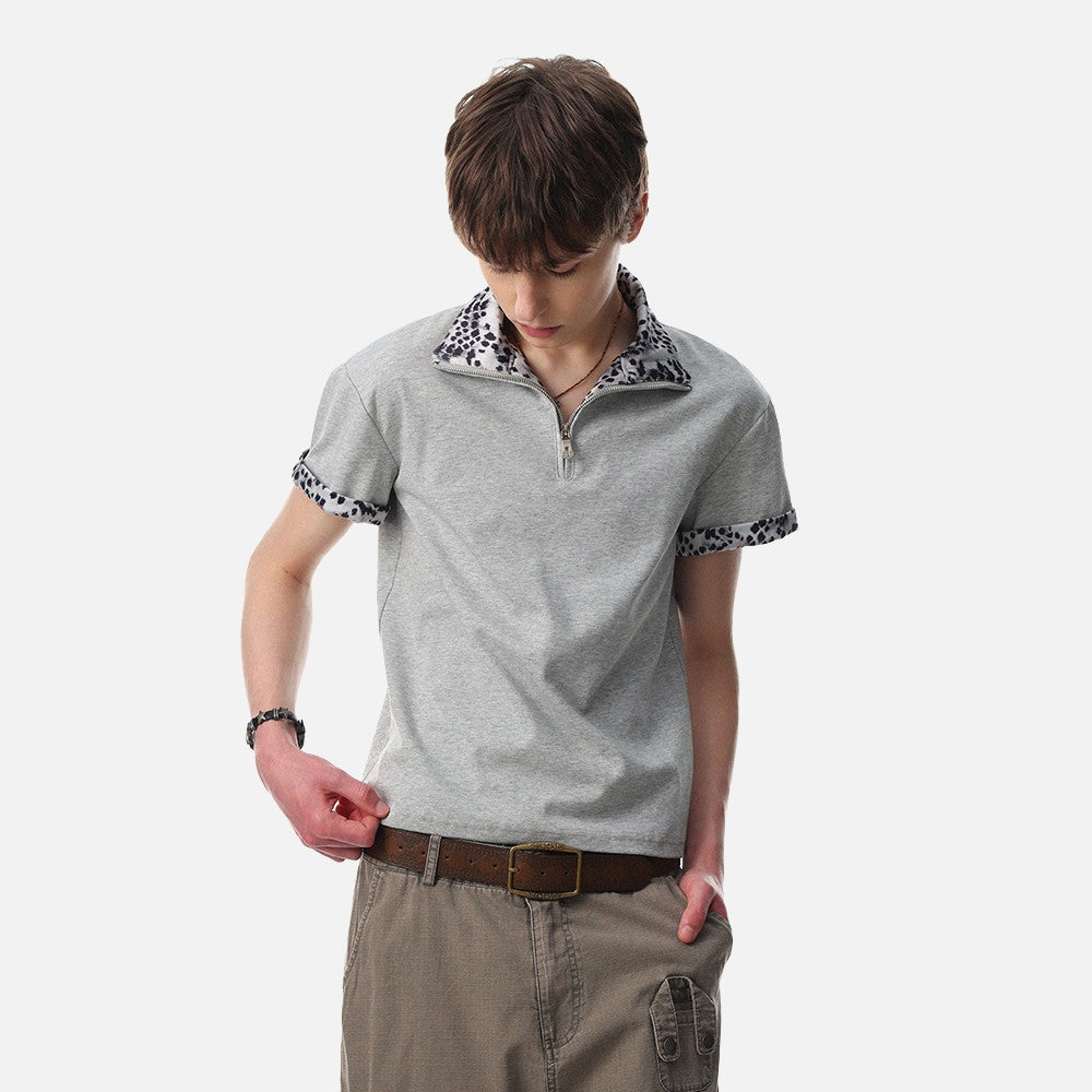 Leopard Print Half-Zip Polo Shirt