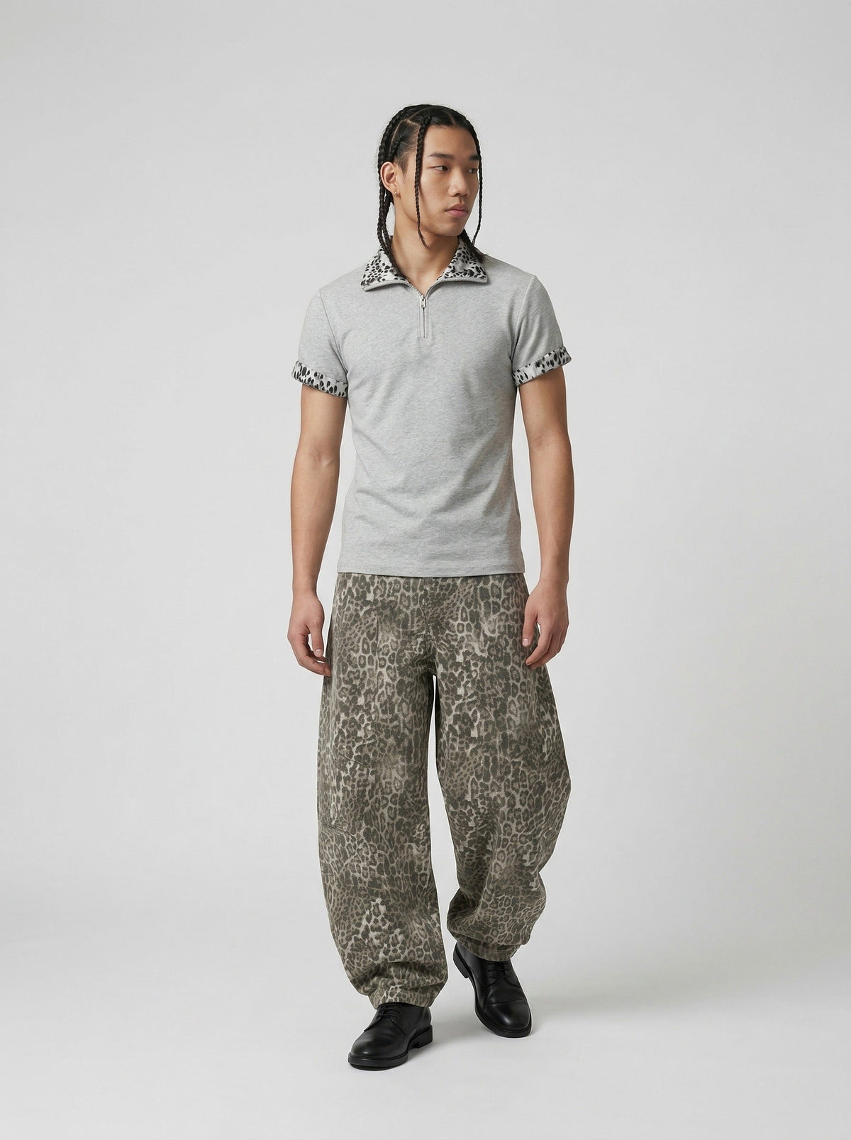 Leopard Print Half-Zip Polo Shirt