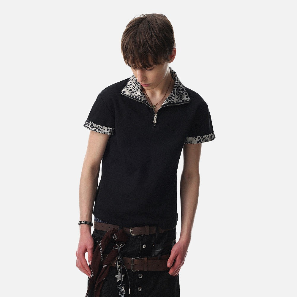 Leopard Print Half-Zip Polo Shirt
