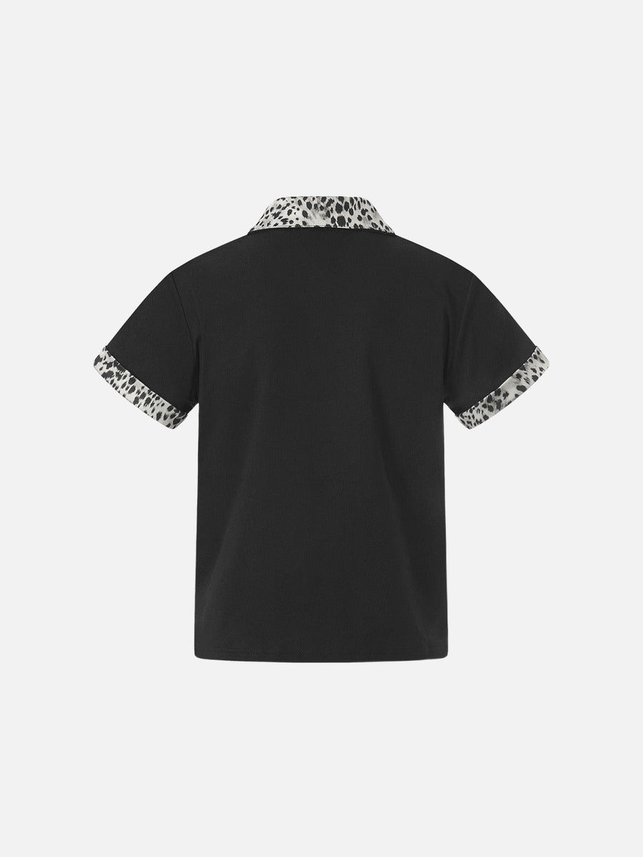 Leopard Print Half-Zip Polo Shirt
