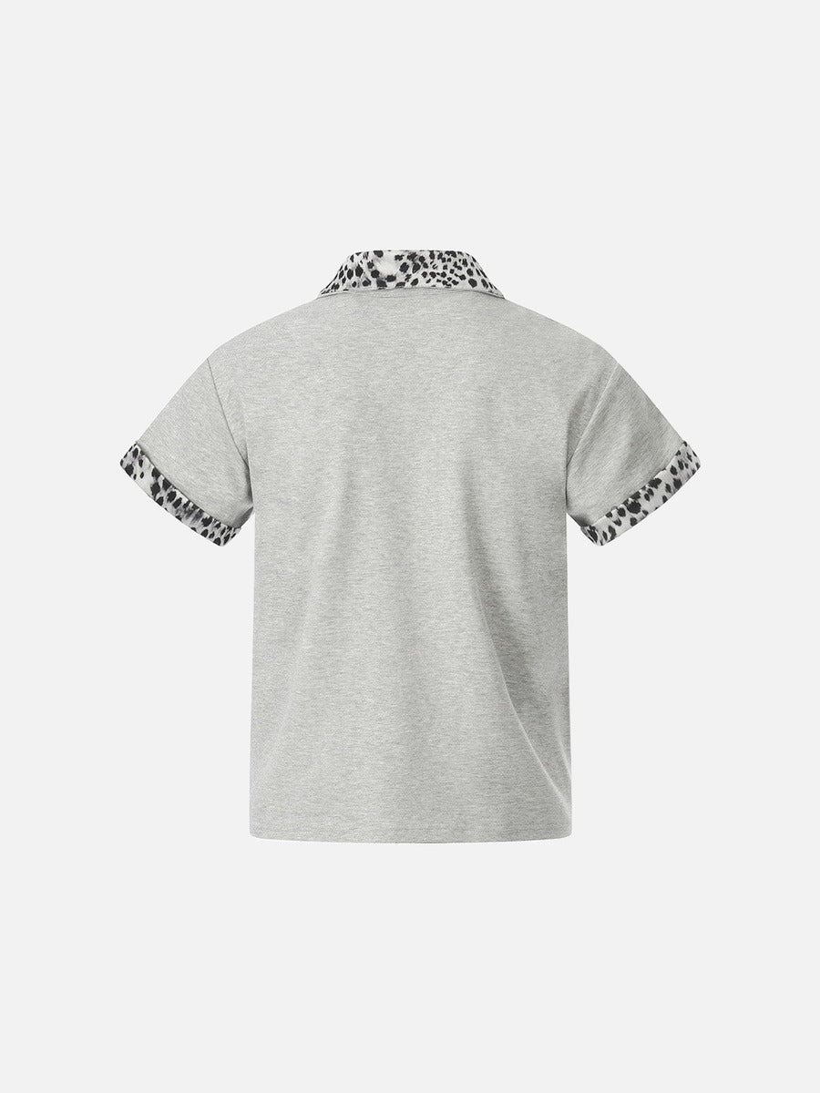 Leopard Print Half-Zip Polo Shirt
