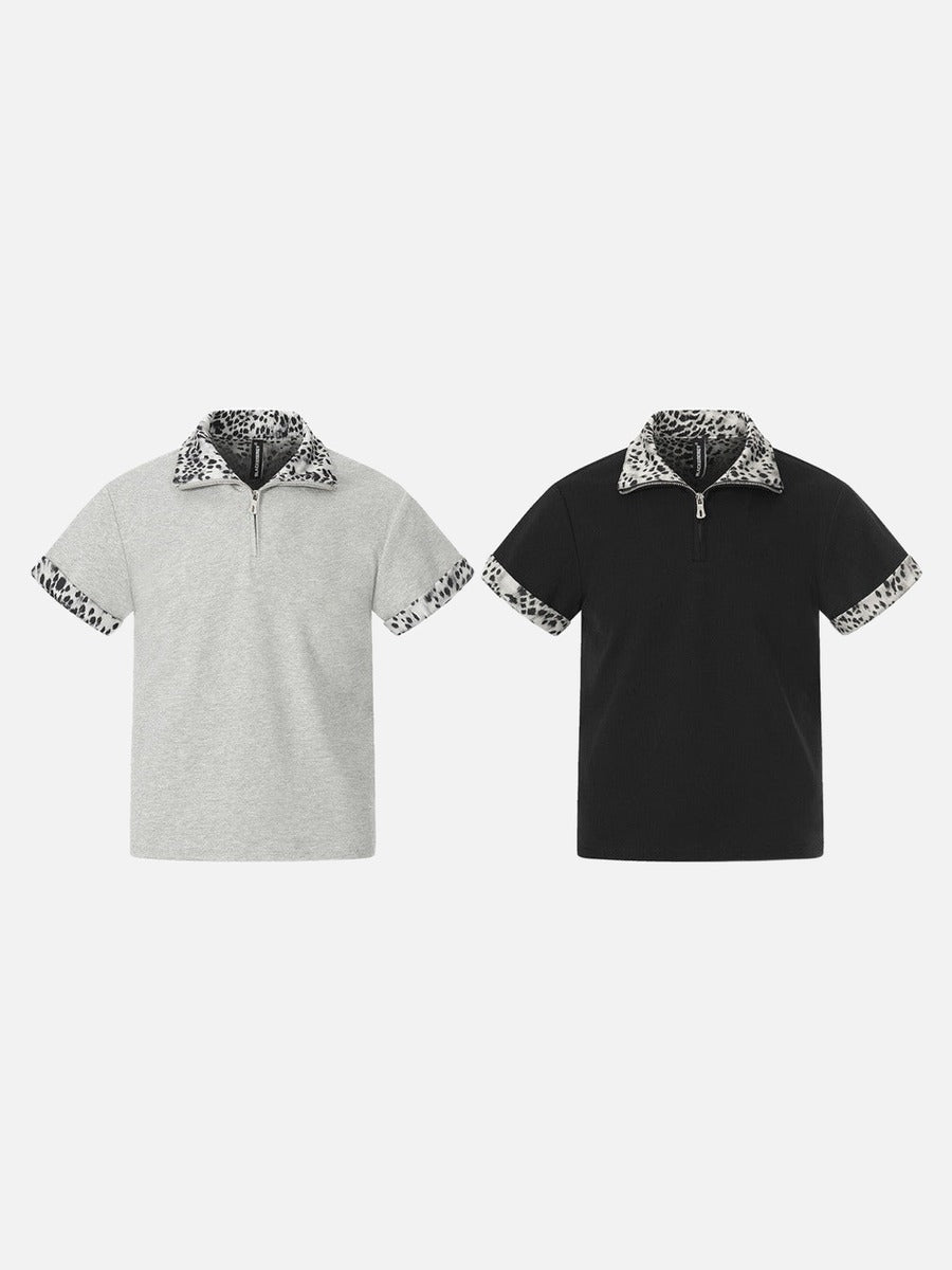 Leopard Print Half-Zip Polo Shirt