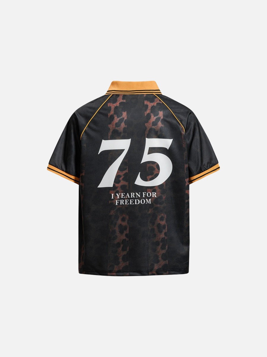 Leopard Print V-Neck Polo Shirt