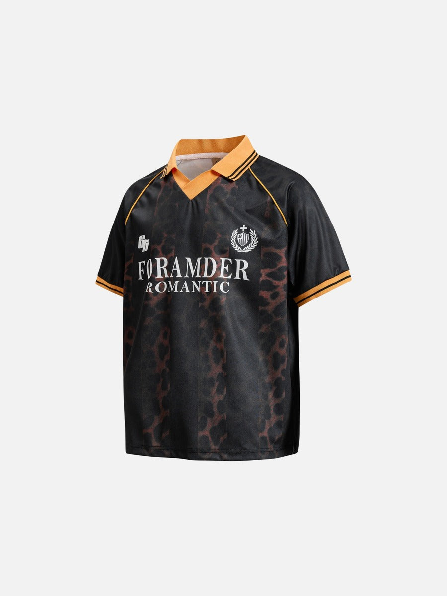 Leopard Print V-Neck Polo Shirt