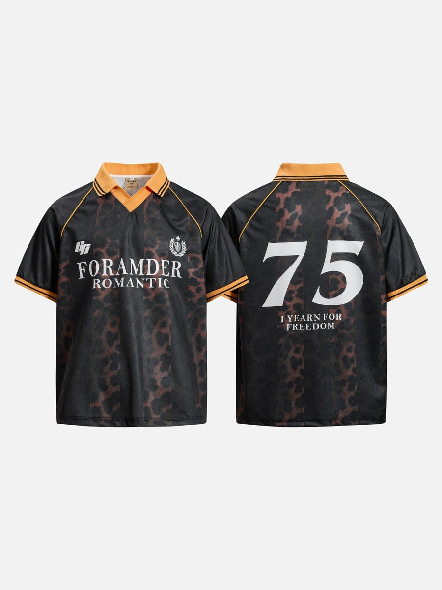 Leopard Print V-Neck Polo Shirt