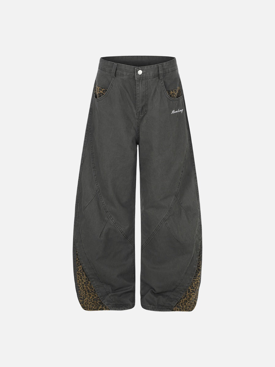 DAXUEN dark grey leopard print wide-leg balloon pants