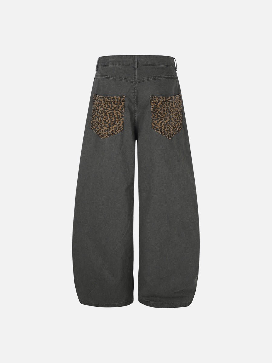 DAXUEN dark grey leopard print wide-leg balloon pants