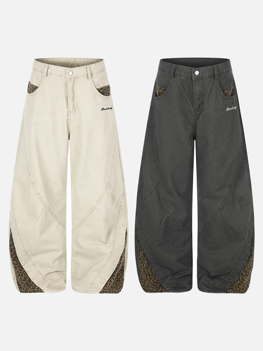 DAXUEN dark grey leopard print wide-leg balloon pants