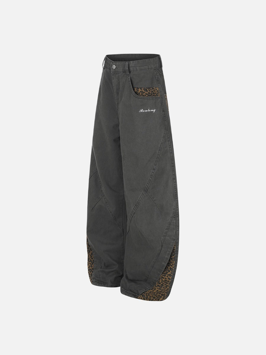 DAXUEN dark grey leopard print wide-leg balloon pants