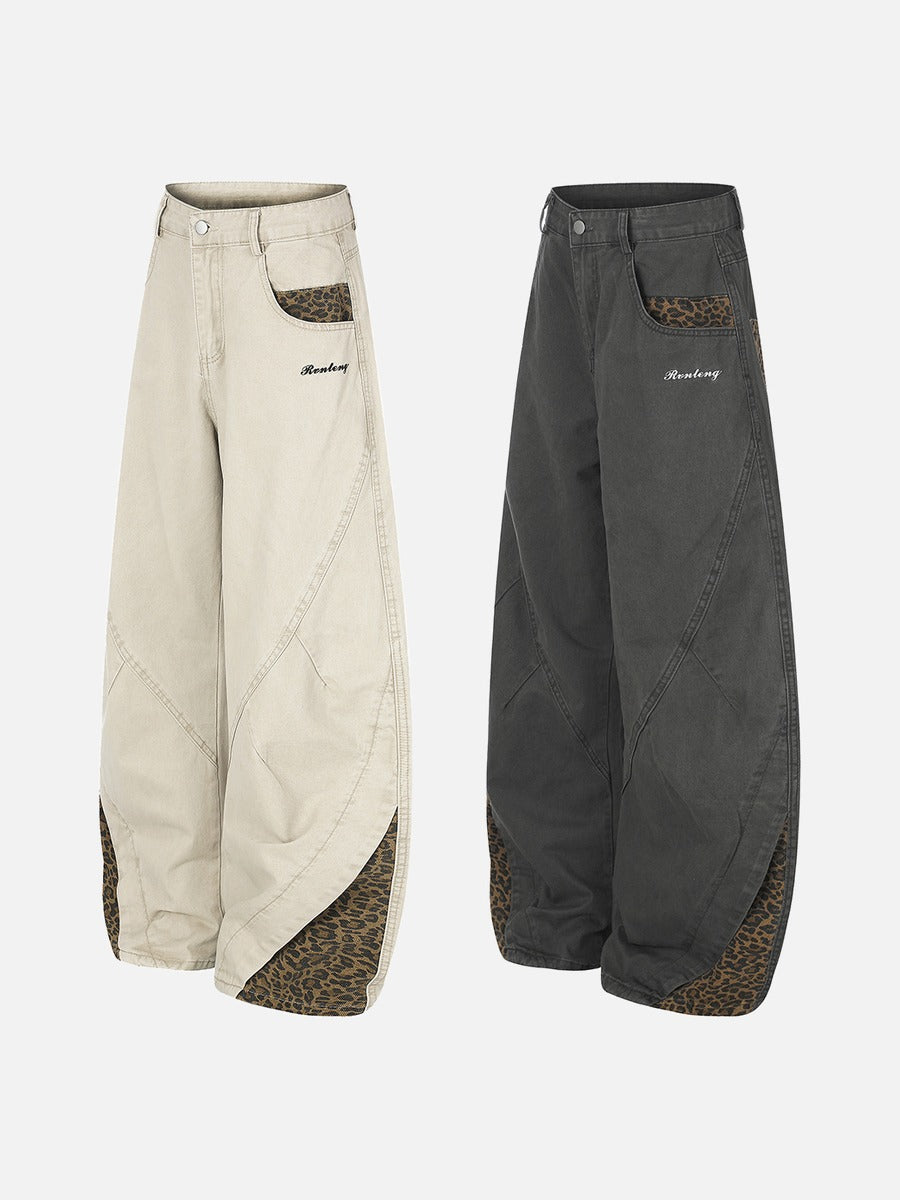 DAXUEN dark grey leopard print wide-leg balloon pants