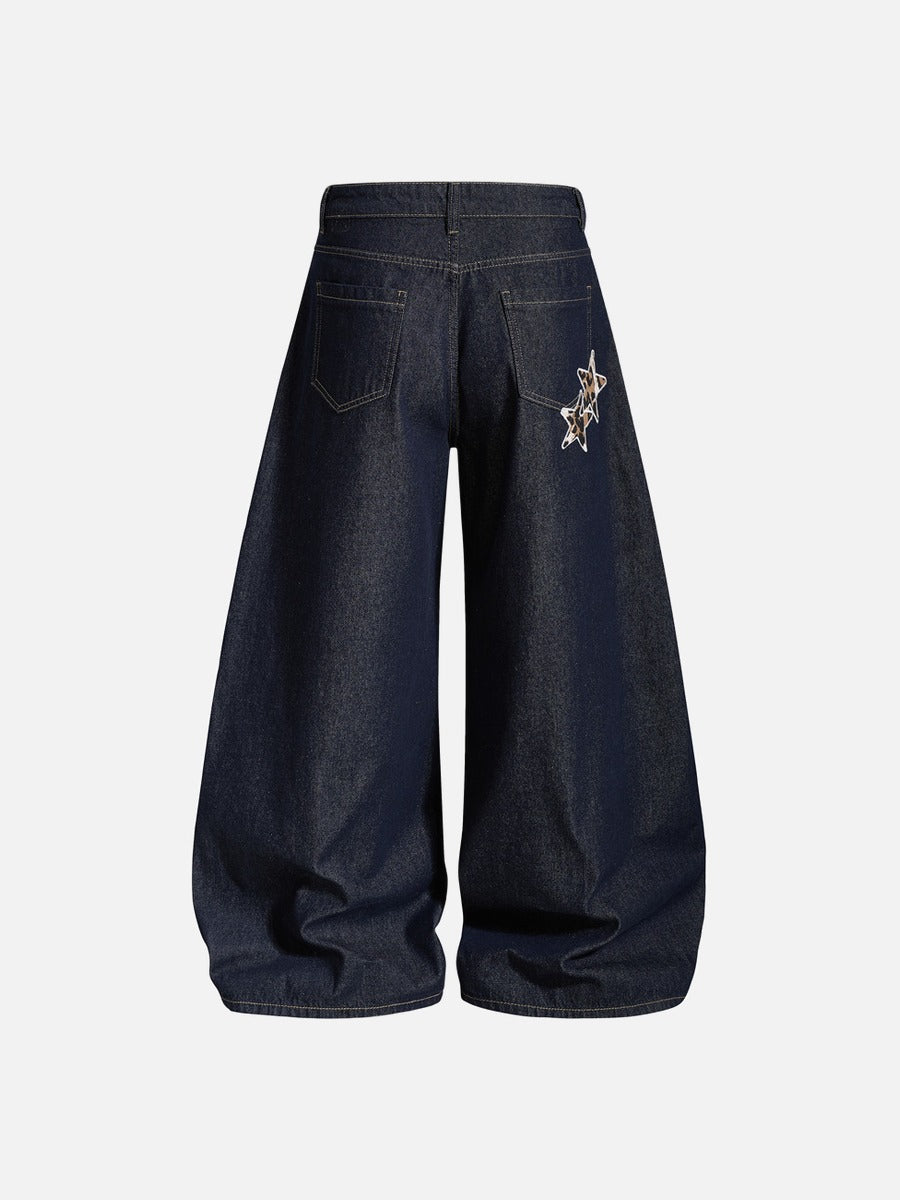 Leopard Star Patch Baggy Jeans