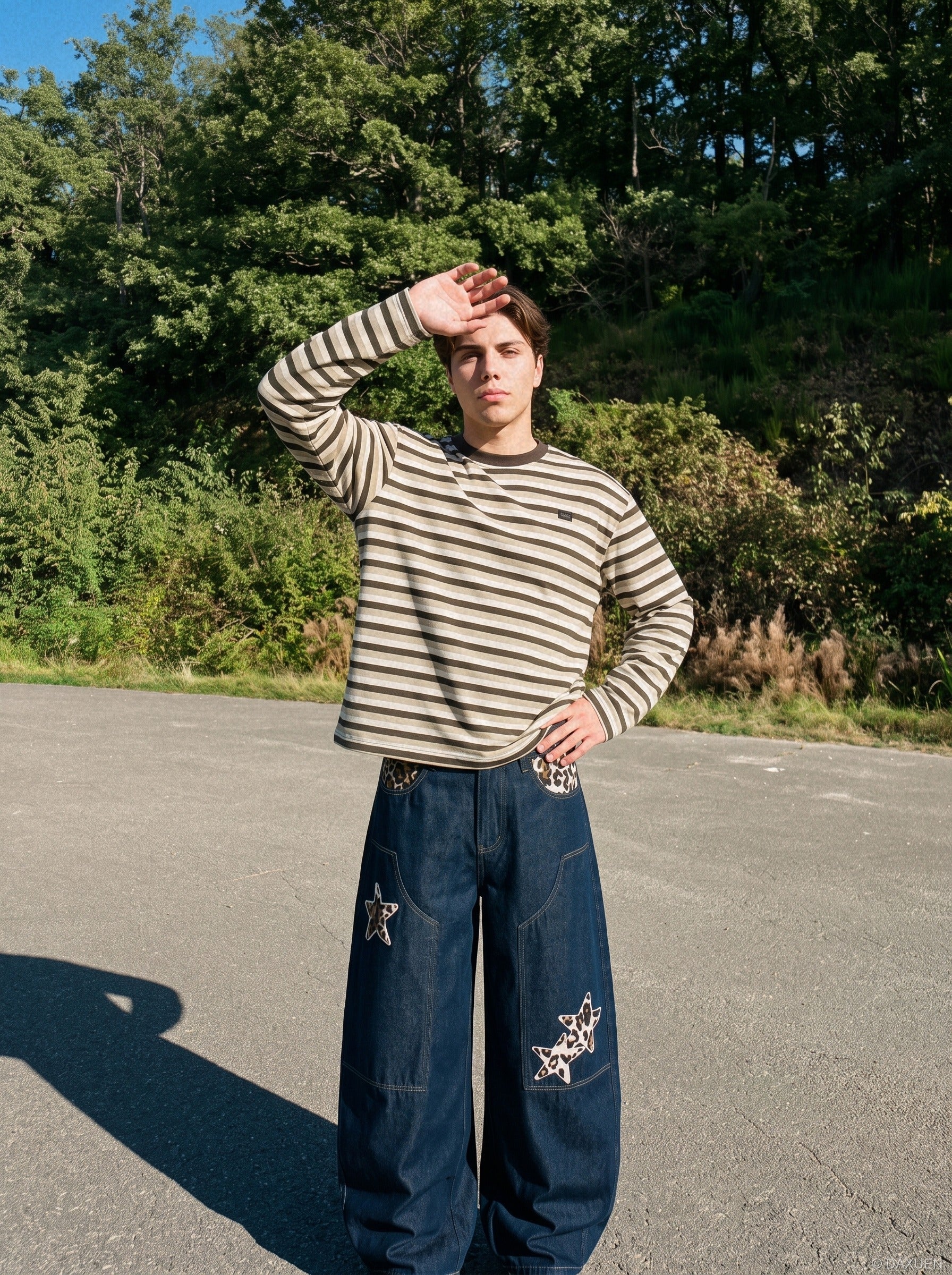 Leopard Star Patch Baggy Jeans