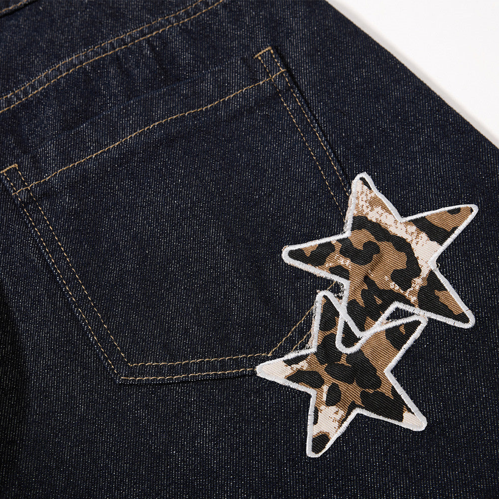 Leopard Star Patch Baggy Jeans