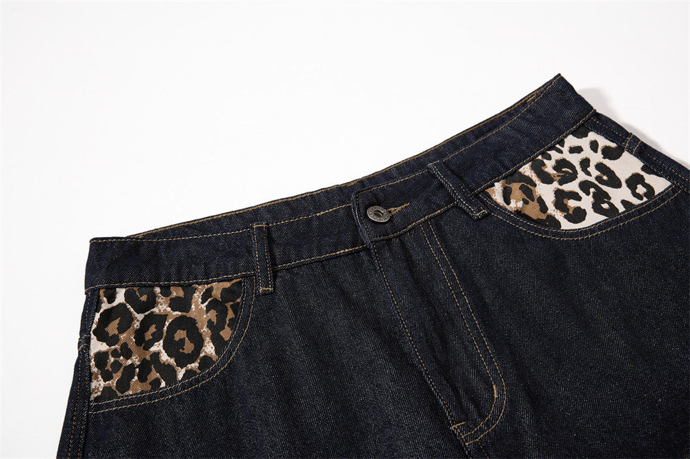 Leopard Star Patch Baggy Jeans