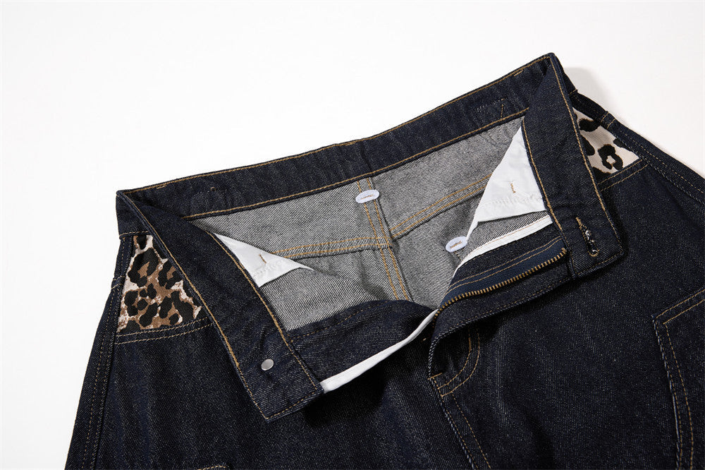 Leopard Star Patch Baggy Jeans