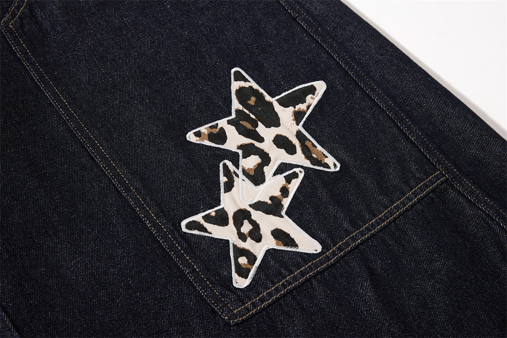 Leopard Star Patch Baggy Jeans