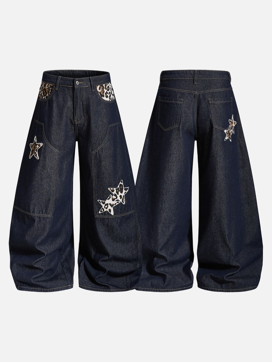 Leopard Star Patch Baggy Jeans