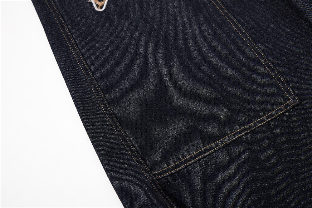 Leopard Star Patch Baggy Jeans