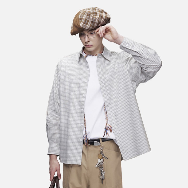 Light Beige Oversized Grid Shirt