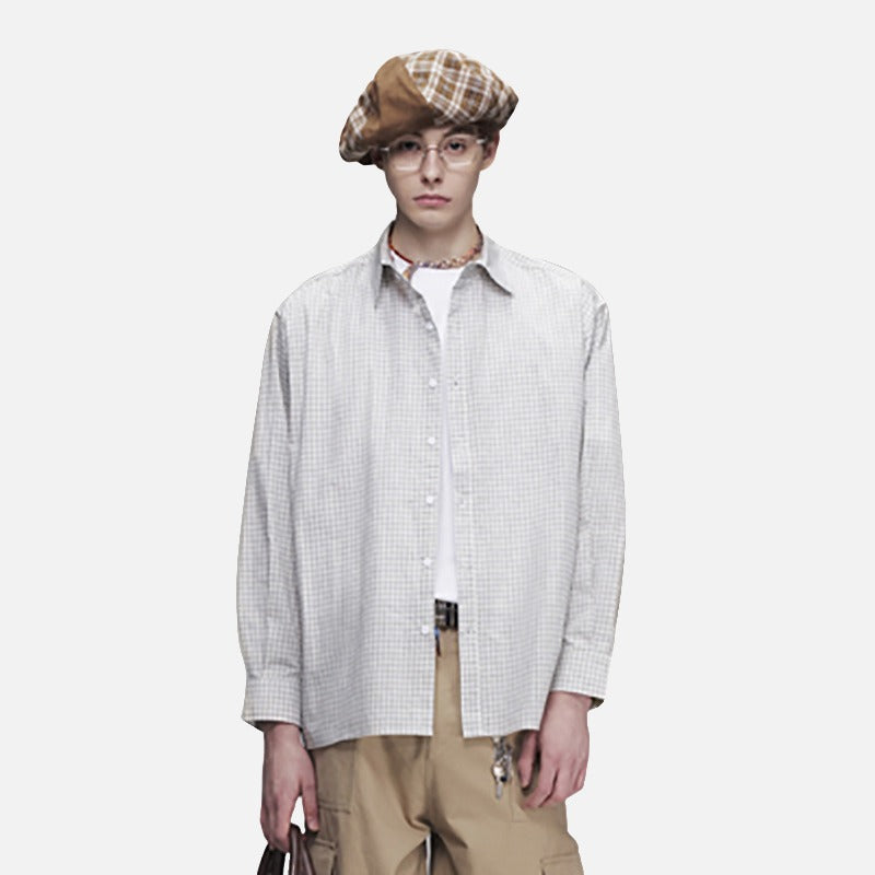 Light Beige Oversized Grid Shirt
