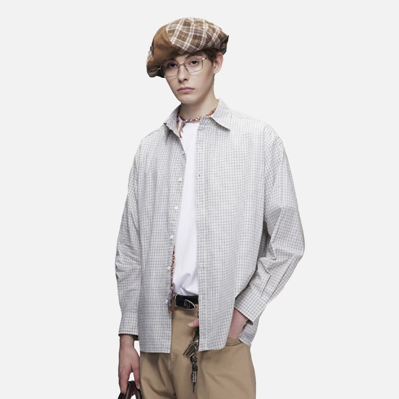Light Beige Oversized Grid Shirt