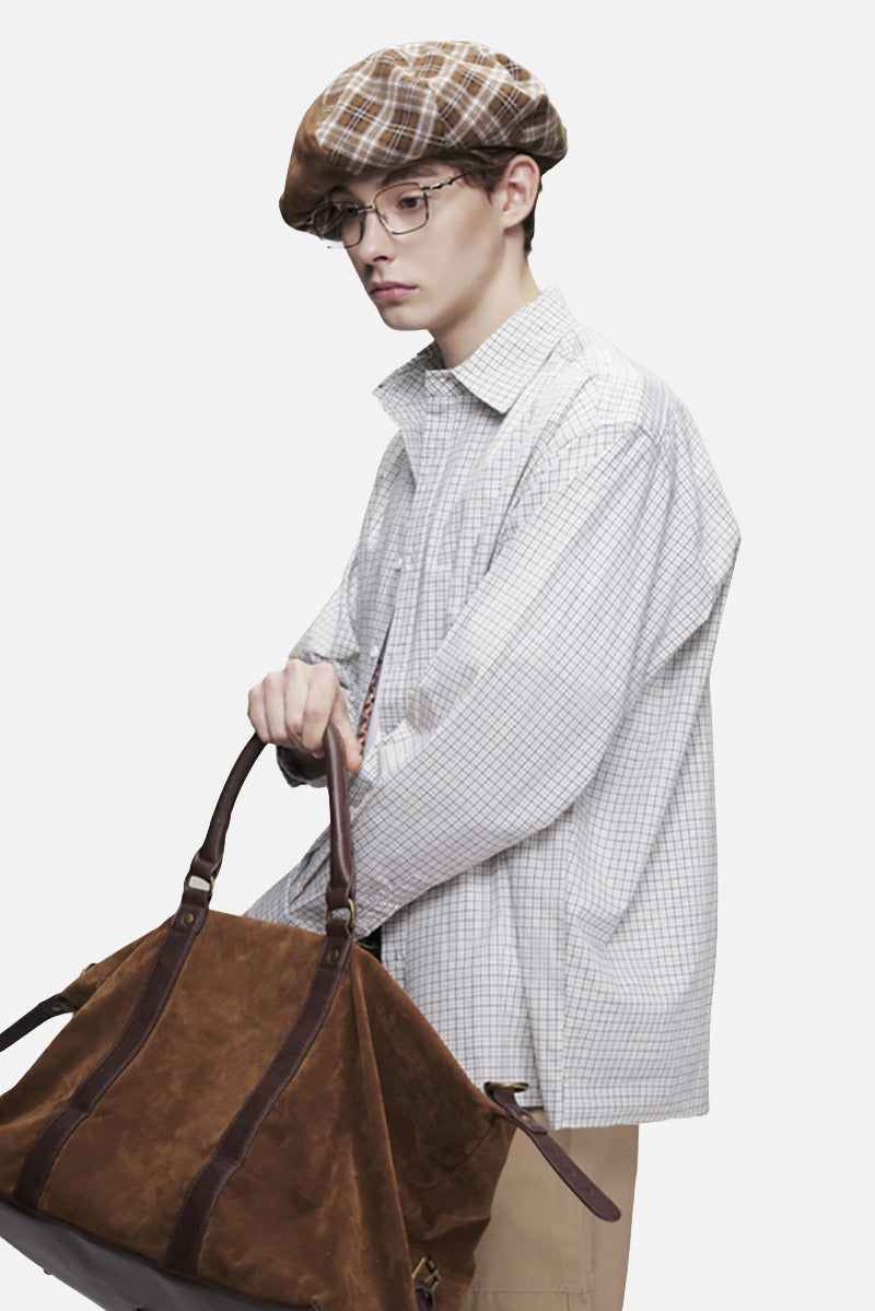 Light Beige Oversized Grid Shirt