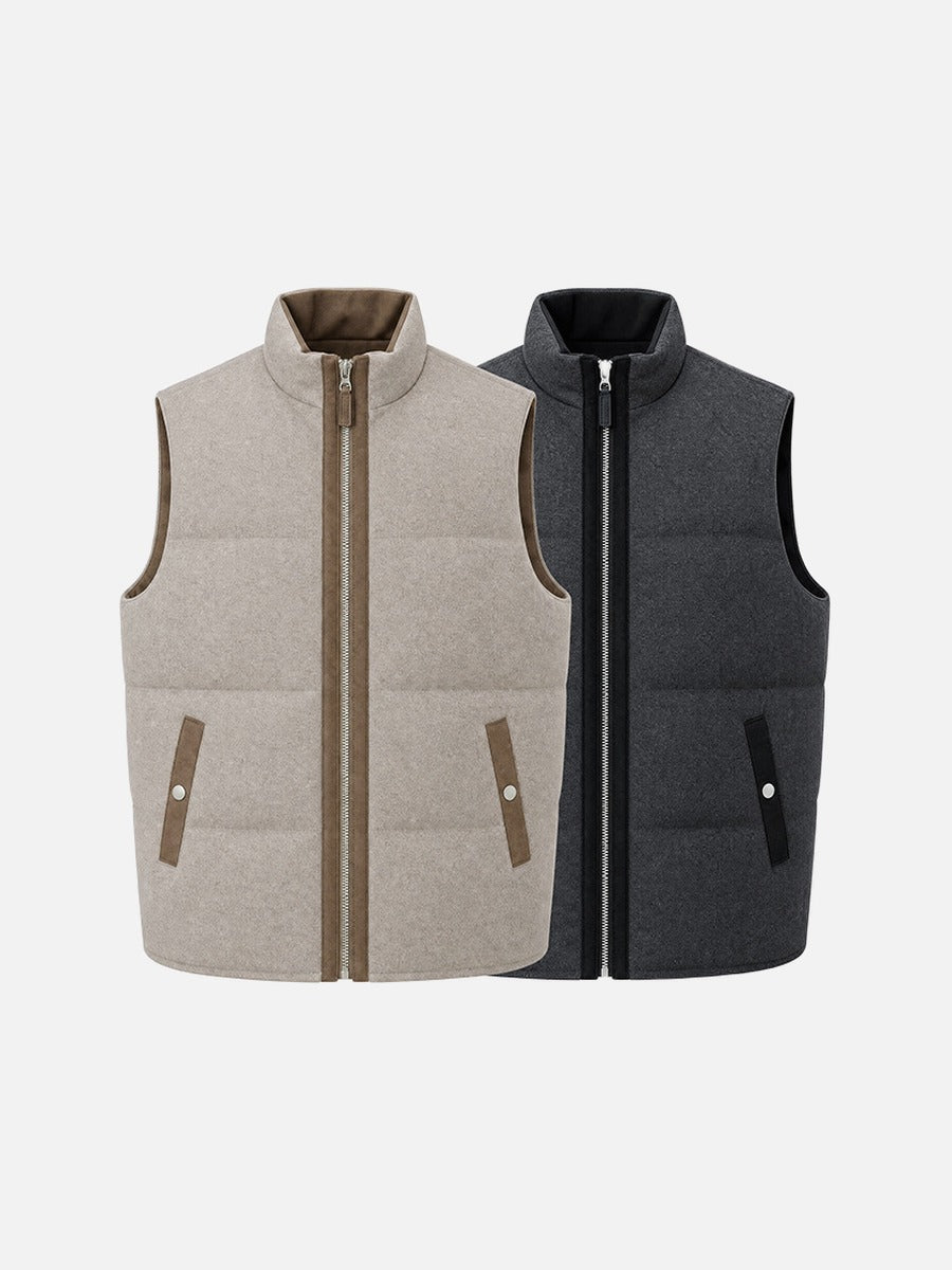 Light Beige Stand-Collar Puffer Vest