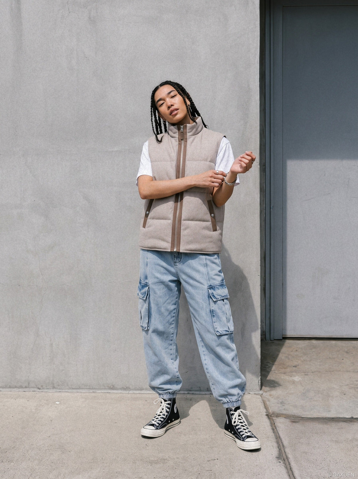Light Beige Stand-Collar Puffer Vest