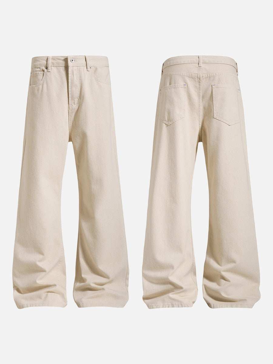 Light Beige Wide-Leg Flared Trousers