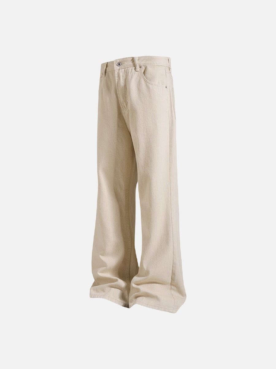 Light Beige Wide-Leg Flared Trousers
