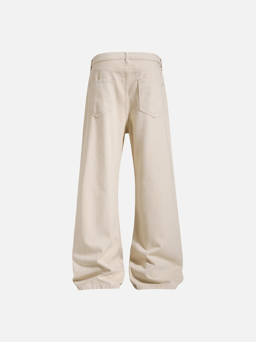 Light Beige Wide-Leg Flared Trousers