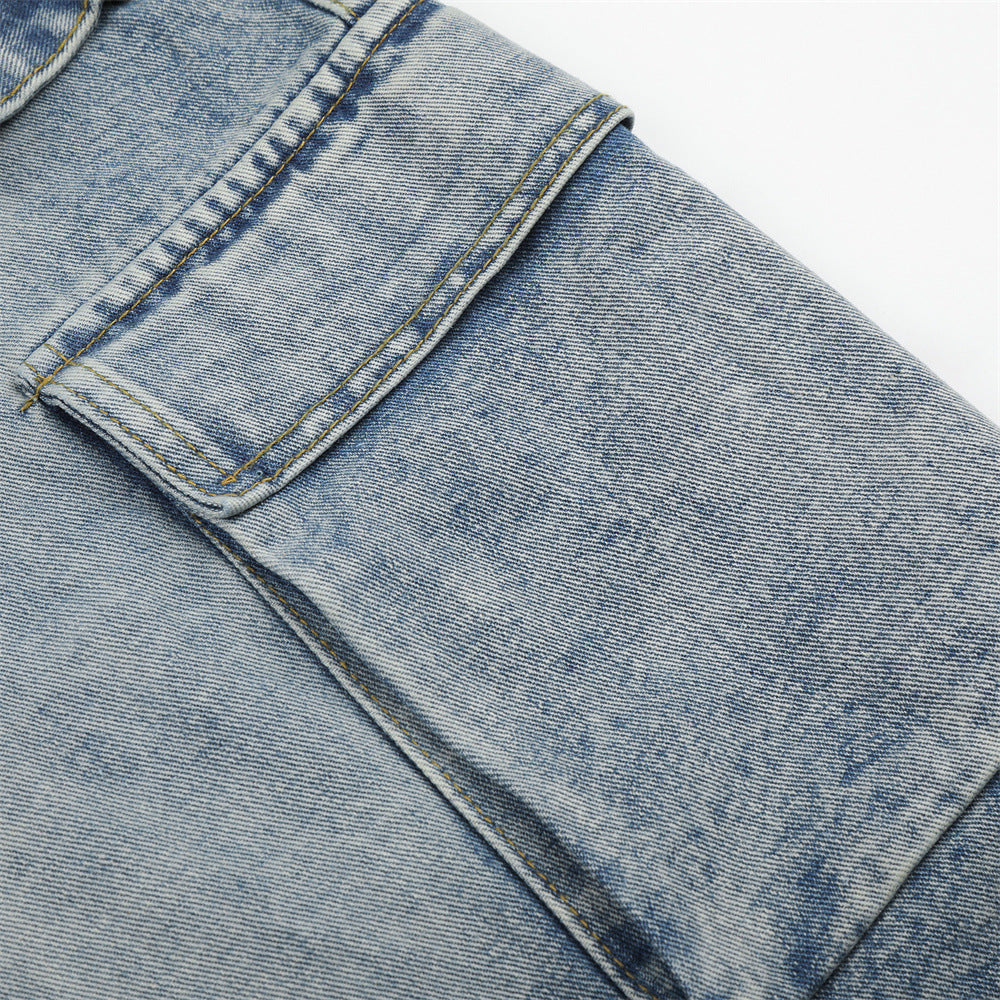 Light Blue Distressed Wide-Leg Cargo Jeans