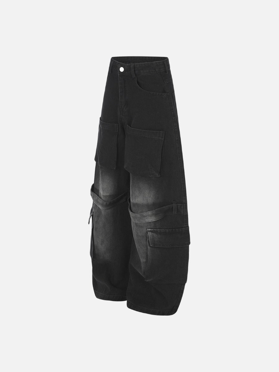 Light Blue Distressed Wide-Leg Cargo Jeans