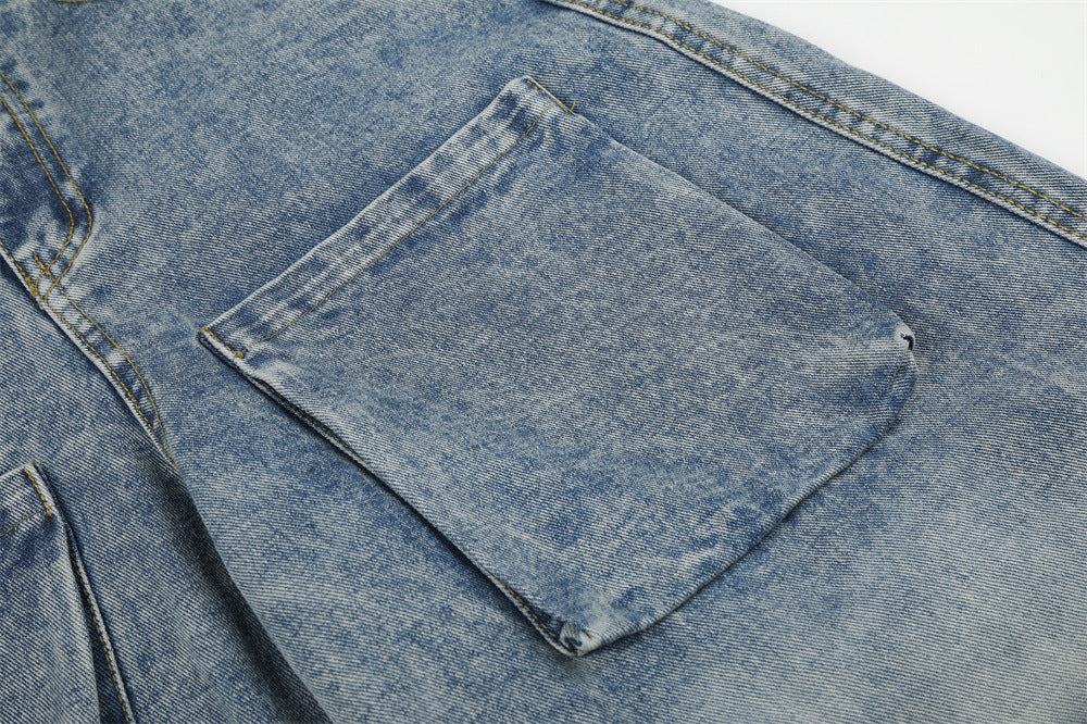 Light Blue Distressed Wide-Leg Cargo Jeans